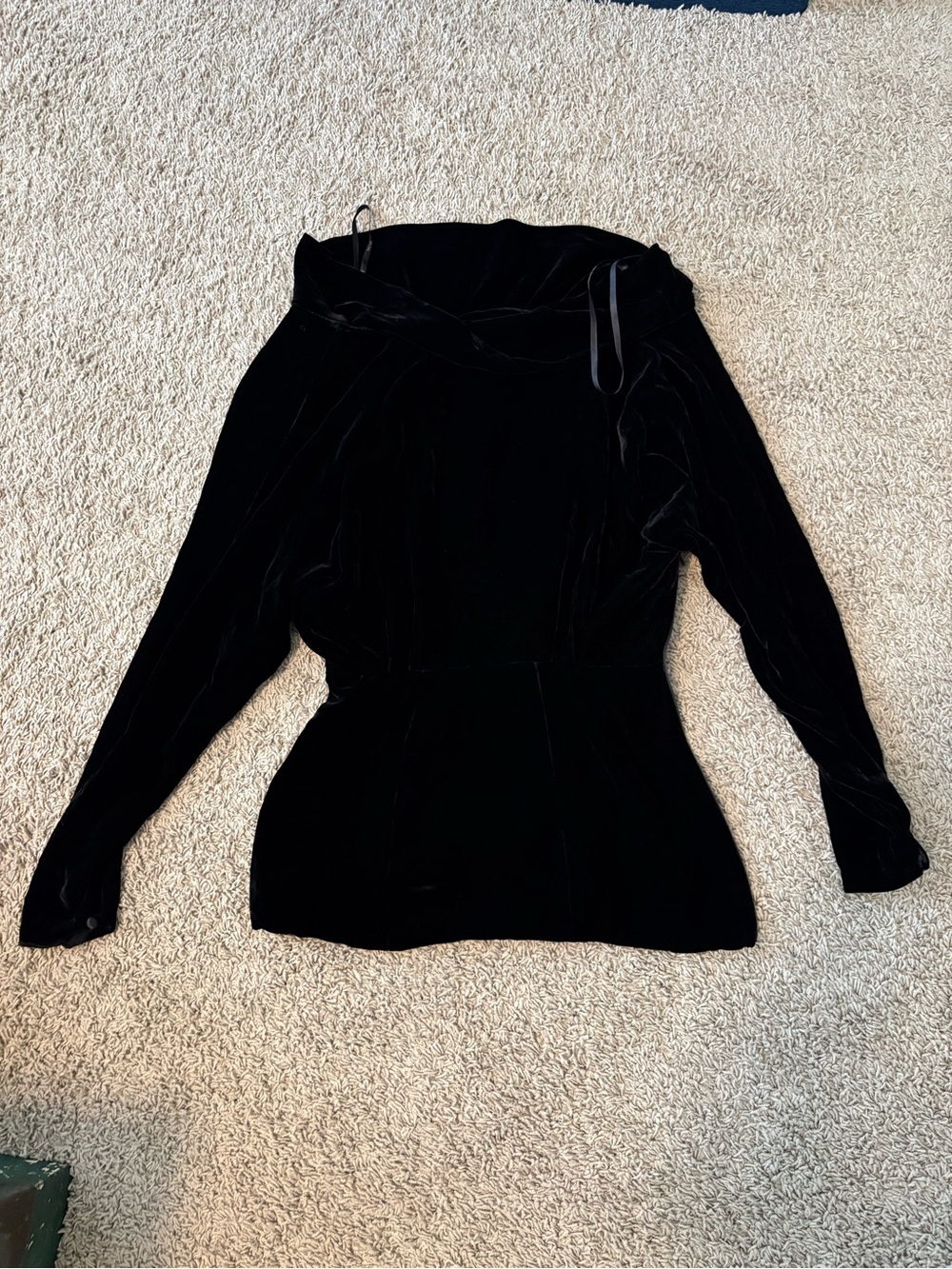Rachel Zoe Black Velvet Long-Sleeve Draped Neck Top